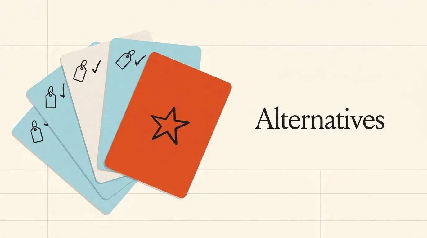 A fan of paper cards with price tags and check marks